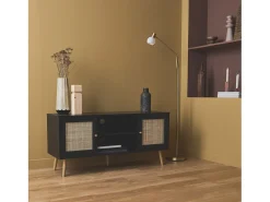Mueble tv de caña trenzada, 120cm negro
