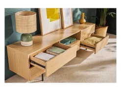 Mueble TV de diseño con armarios de madera de roble claro y metal negro 180 cm ALASKA