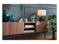 Mueble TV de diseño en nogal oscuro y metal negro con almacenaje 180 cm SKYE
