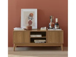 Mueble tv de efecto madera con 2 puertas, 120cm natural
