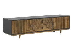 Mueble TV de madera maciza de mango negro y marrón