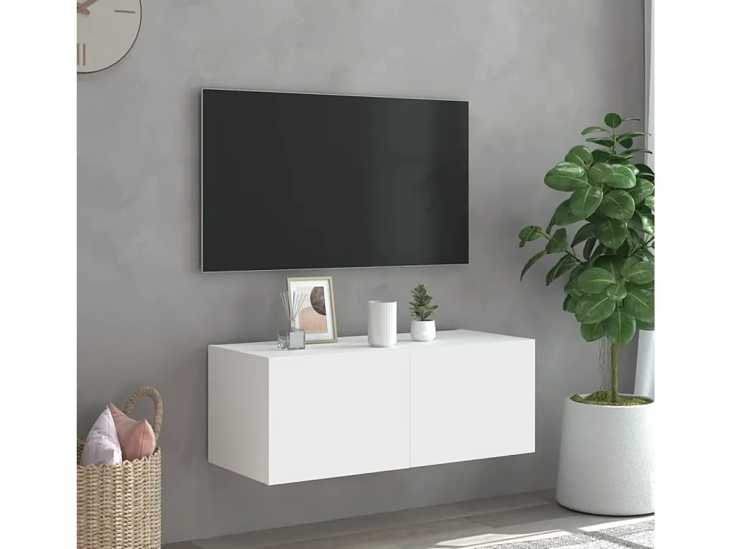 Mueble TV de pared con luces LED blanco 80x35x31 cm ES52398