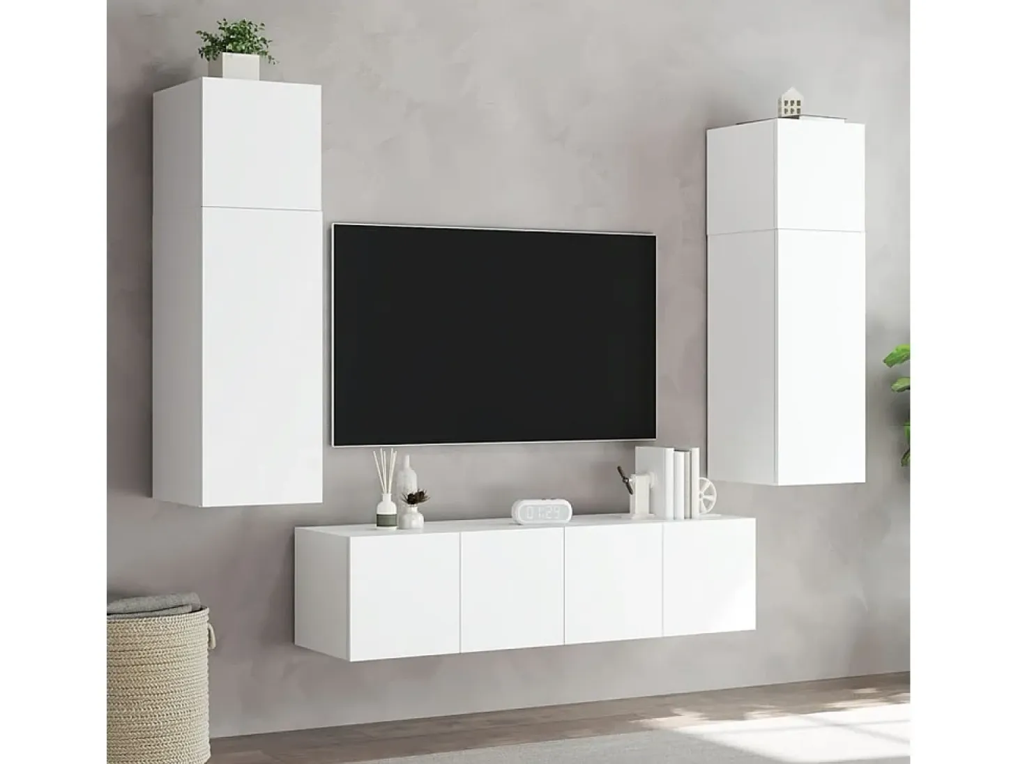 Mueble TV de pared con luces LED blanco 80x35x31 cm ES52398