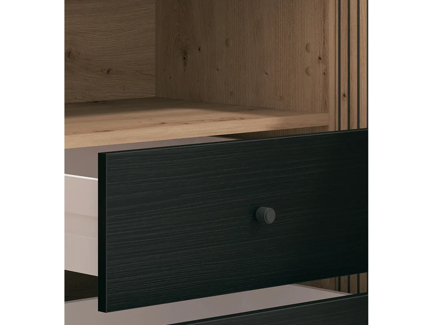 Mueble TV de 74x208x40 cm melamina y frentes alistonados color ébano y roble artisan Tania