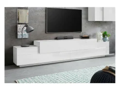 Mueble TV diseño moderno 240cm blanco 4 compartimentos y 3 puertas Corona Low Bial