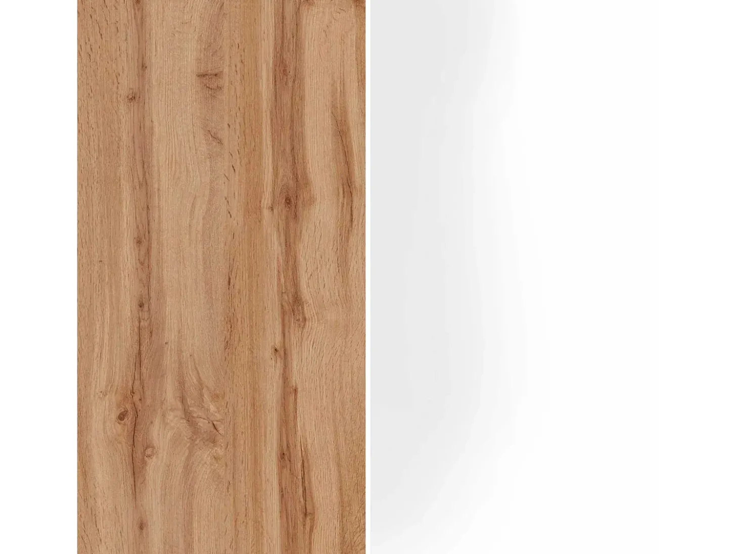 Mueble TV Garda con 2 puertas y 1 estante central blanco brillo y roble 210x35x30 cm