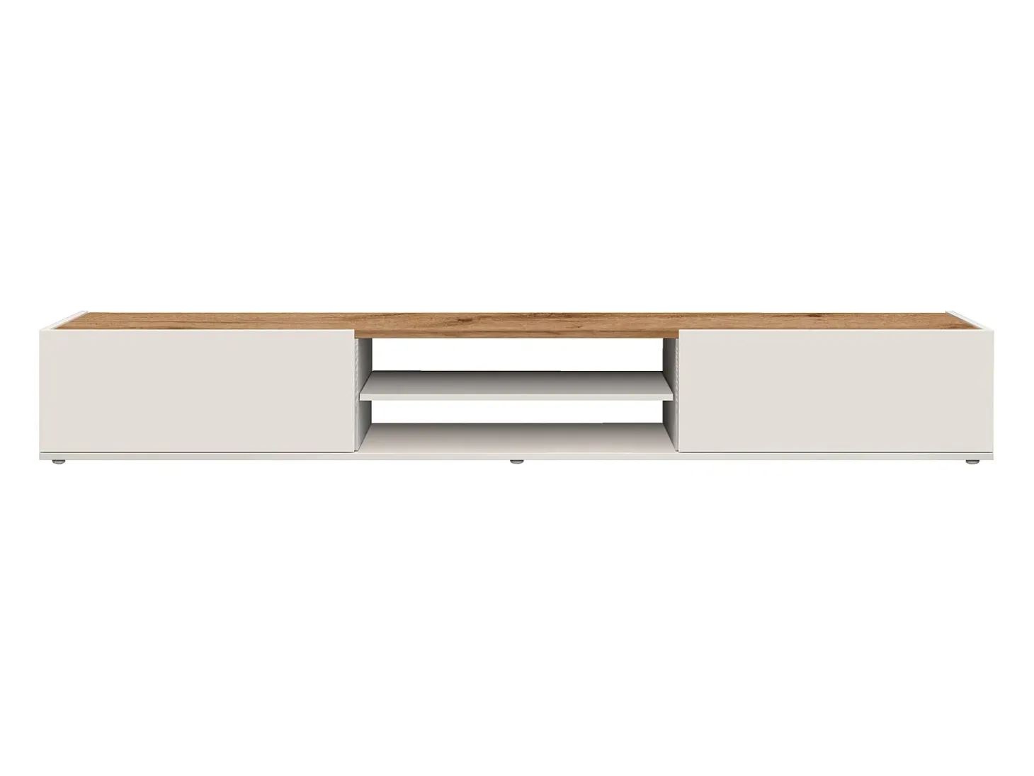 Mueble TV Garda con 2 puertas y 1 estante central blanco brillo y roble 210x35x30 cm