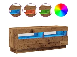 Mueble TV luces LED madera ingeniería envejecida 100x35x40 cm