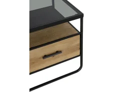 Mueble TV madera de abeto y hierro con encimera de cristal fumé