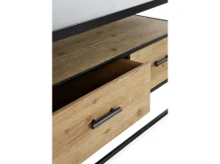 Mueble TV madera de abeto y hierro con encimera de cristal fumé