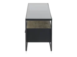Mueble TV madera de abeto y hierro con encimera de cristal fumé
