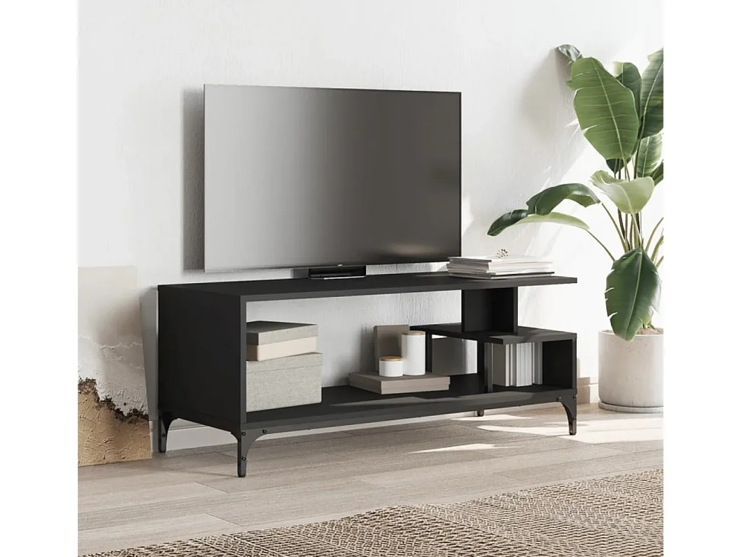 Mueble TV madera de ingeniería y acero negro 102x40x41 cm YOE77963