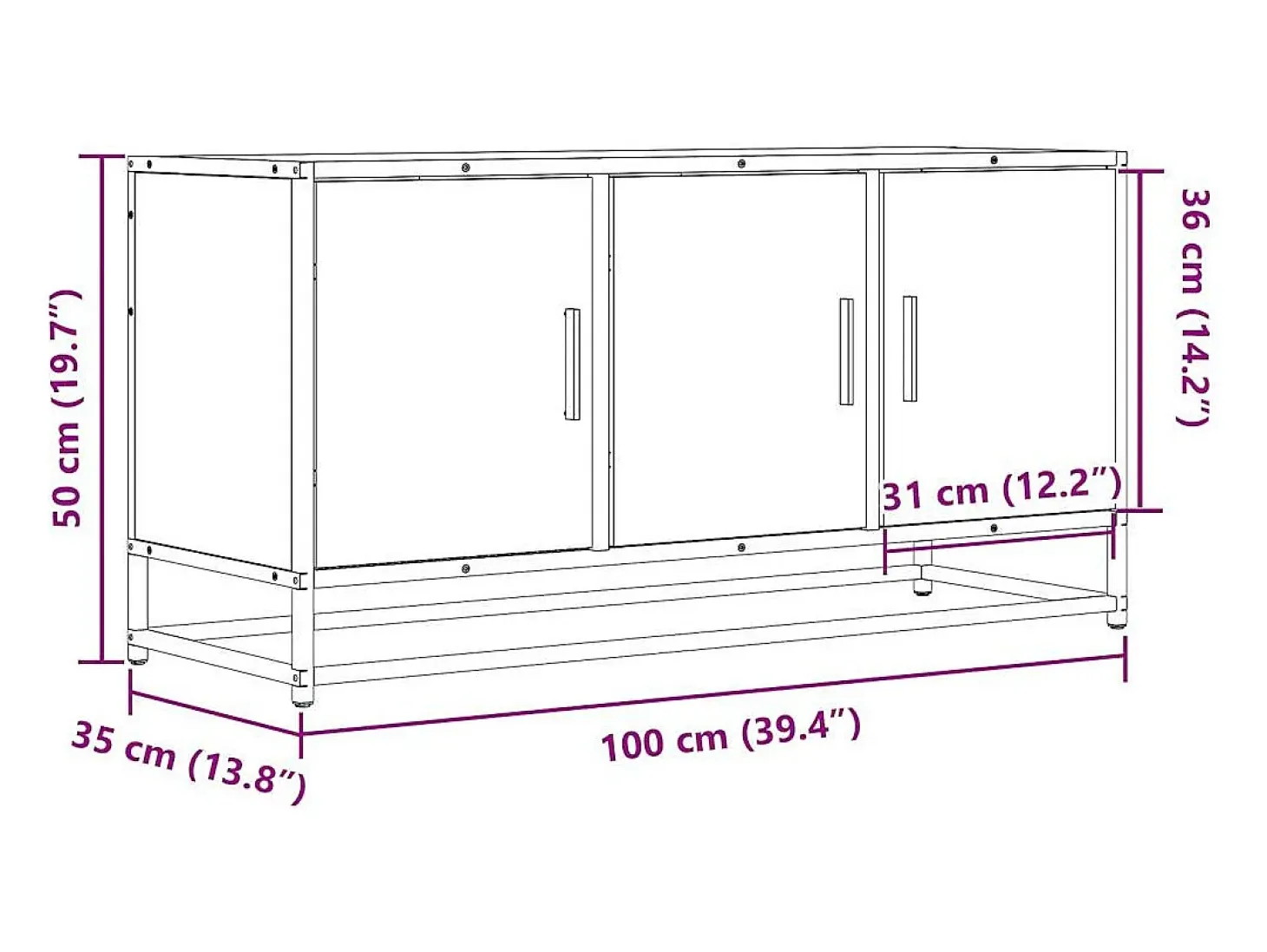 Mueble TV madera ingeniería y metal gris Sonoma 100x35x50 cm