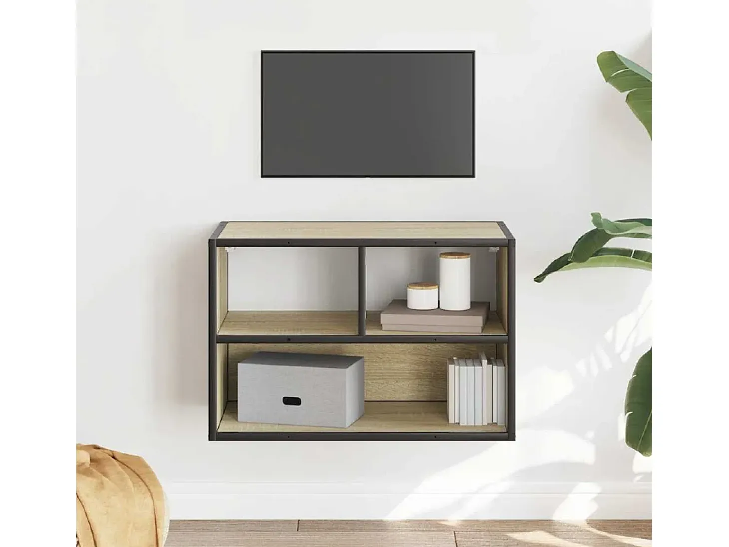 Mueble TV madera ingeniería y metal roble Sonoma 60x31x39,5 cm