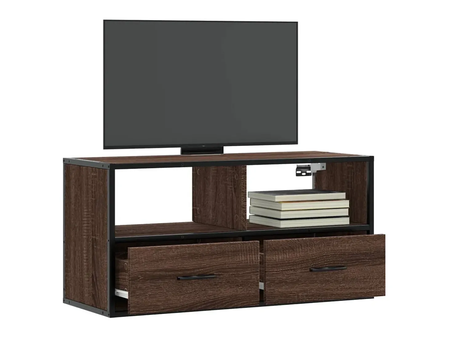 Mueble TV madera ingeniería y metal marrón roble 80x31x39,5 cm