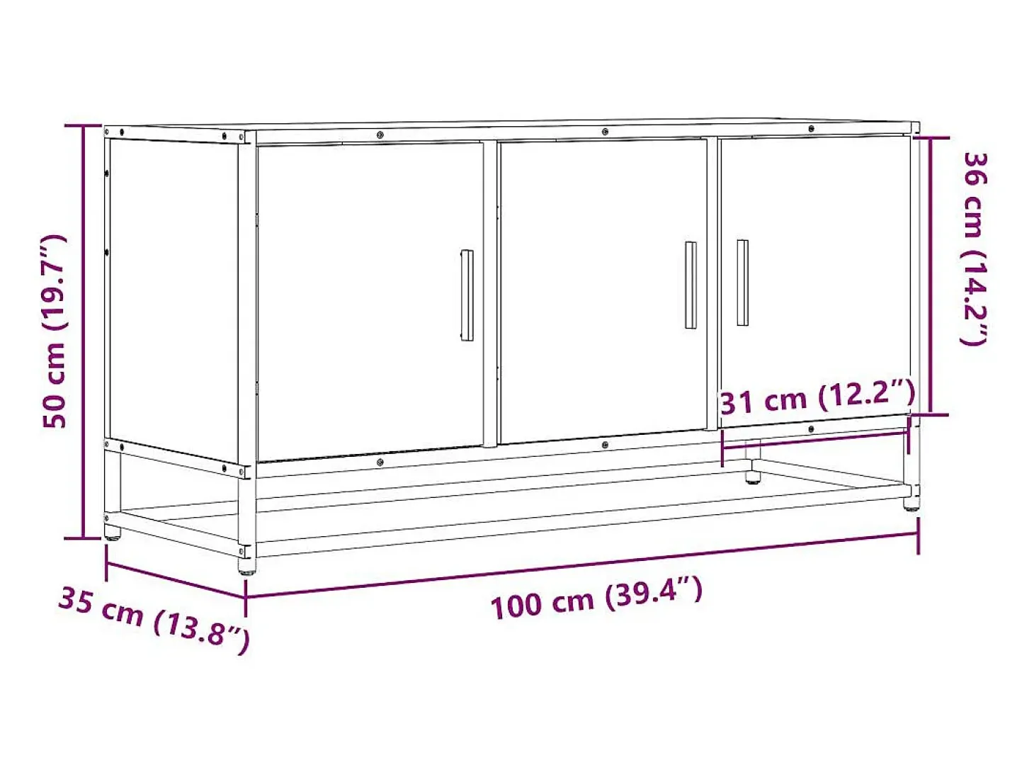 Mueble TV madera ingeniería y metal marrón roble 100x35x50 cm
