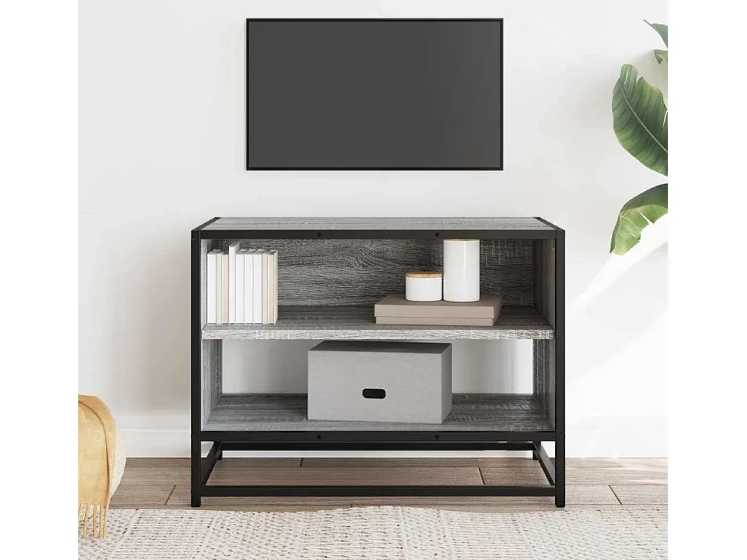 Mueble TV madera ingeniería y metal roble ahumado 61x40x46 cm