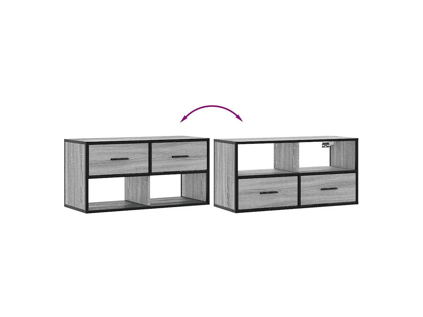 Mueble TV madera ingeniería y metal roble ahumado 80x31x39,5 cm