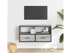Mueble TV madera ingeniería y metal roble ahumado 80x31x39,5 cm
