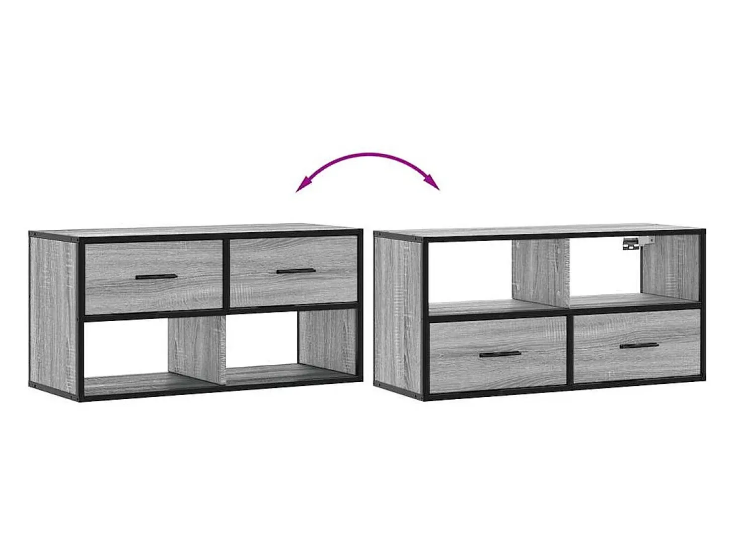 Mueble TV madera ingeniería y metal roble ahumado 80x31x39,5 cm