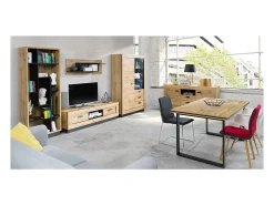 Mueble TV MALAGA - Color roble Wotan y negro - Estilo industrial - 120 x 45 x 48 cm