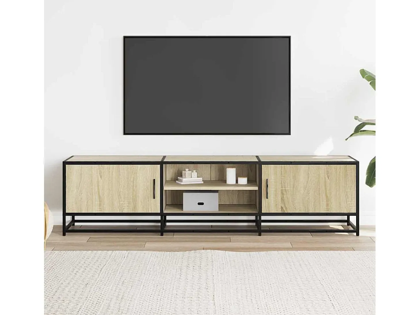 Mueble TV metal y madera ingeniería roble Sonoma 160x35x41 cm