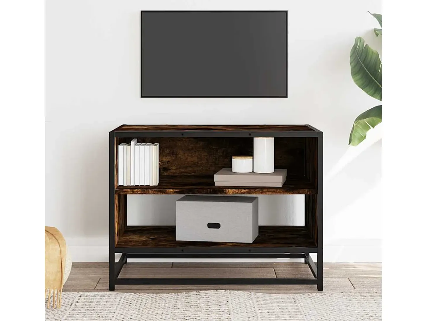 Mueble TV metal y madera ingeniería roble humo 61x40x46 cm