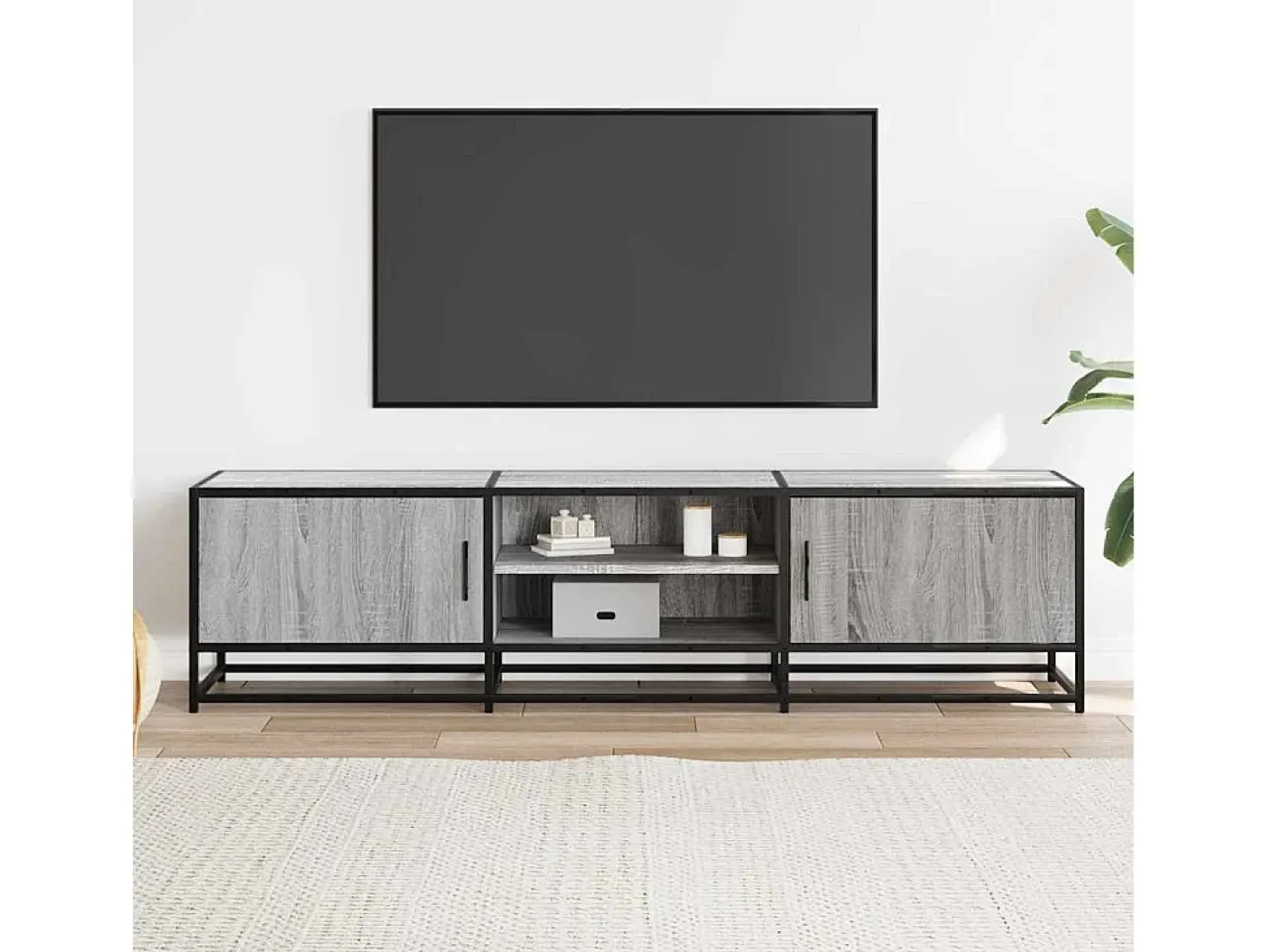Mueble TV metal y madera ingeniería gris Sonoma 160x35x41 cm