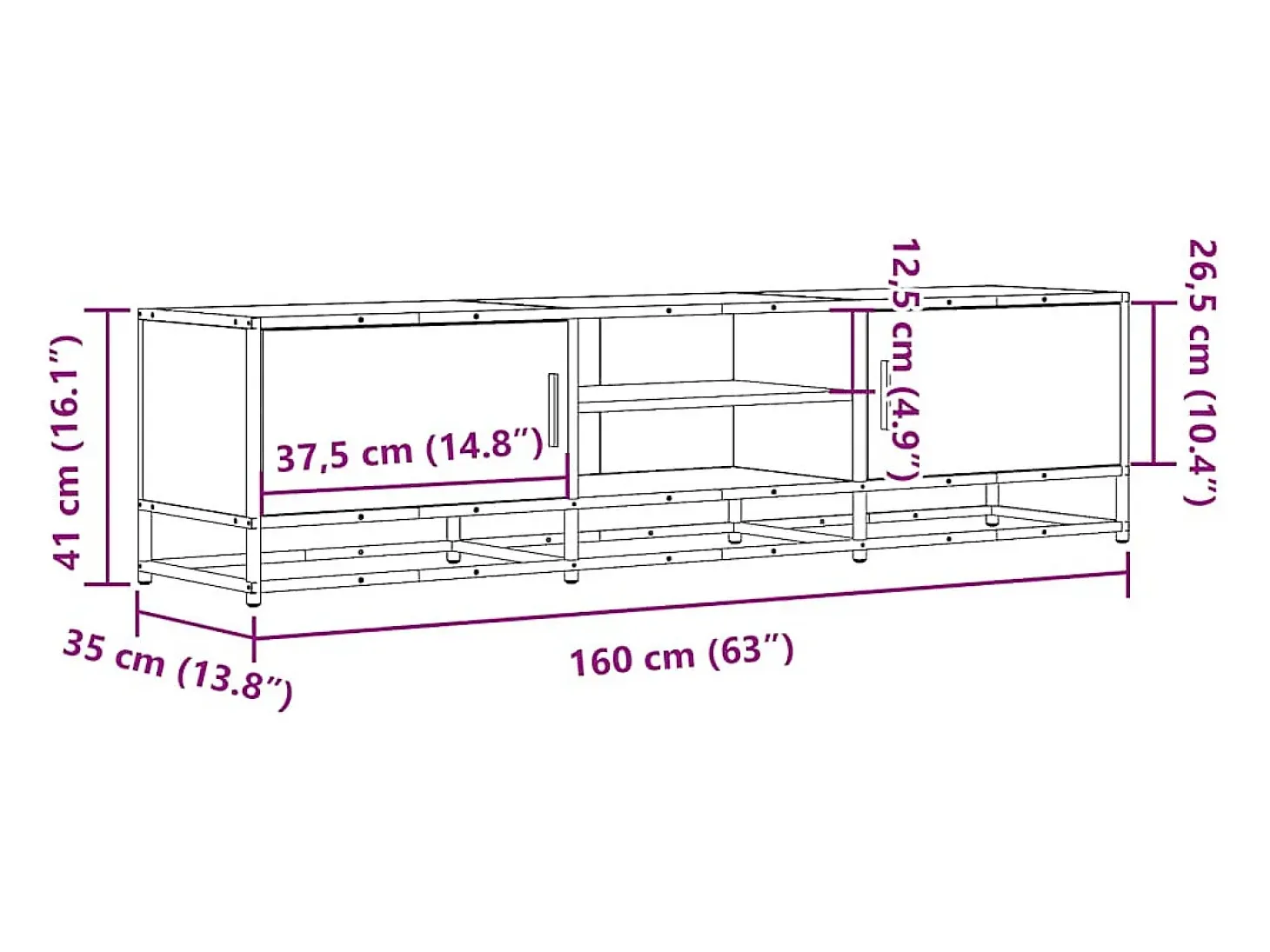 Mueble TV metal y madera ingeniería gris Sonoma 160x35x41 cm