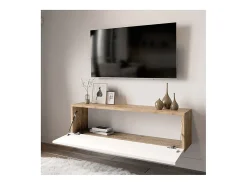 Mueble TV Moderno con Puerta en Melamina Color Blanco y Cambria 100x31.5x29.6cm - Diseño Elegante para Salón.