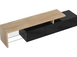 Mueble TV moderno de 2m con 3 puertas y 2 compartimentos de cristal - Black & Natural