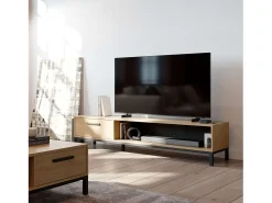 Mueble TV Moderno Roble Hamilton/Negro 1 Cajón, Estante, Puerta 183x41x45cm