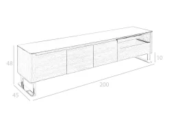 Mueble TV nogal, acero cromado y tapa de cristal negro 3047 ANGEL CERDA