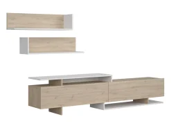 Mueble tv Orlis 2 puertas abatibles roble artisan blanco mate 46x200x33 cm
