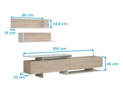 Mueble tv Orlis 2 puertas abatibles roble artisan blanco mate 46x200x33 cm