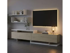 Mueble tv Orlis 2 puertas abatibles roble artisan blanco mate 46x200x33 cm