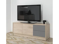 Mueble TV Panama 2 cajones 2 Puertas, Color Madera/Gris
