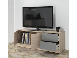 Mueble TV Panama 2 cajones 2 Puertas, Color Madera/Gris
