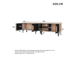 Mueble TV para TV de 80 pulgadas con 3 puertas - Color negro y madera