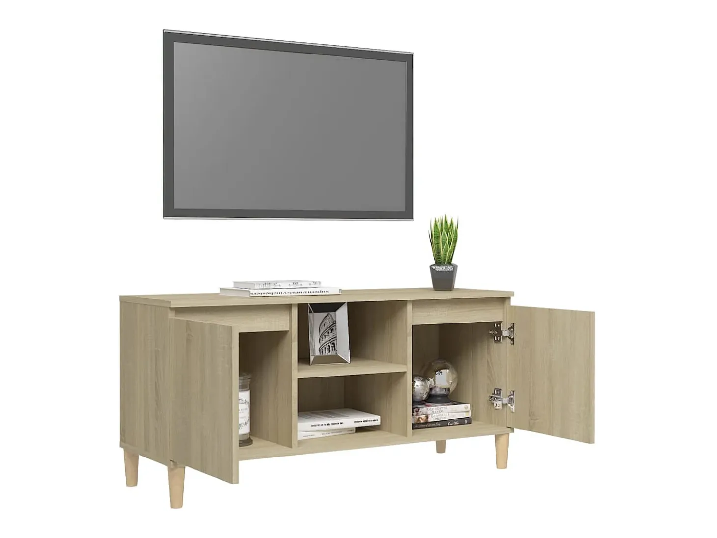 Mueble TV patas madera maciza roble Sonoma 103,5x35x50 cm YOE30474