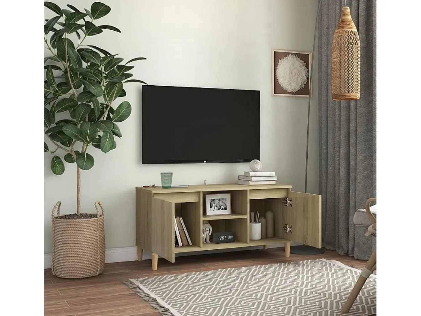 Mueble TV patas madera maciza roble Sonoma 103,5x35x50 cm YOE30474