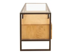 Mueble TV rectangular con almacenaje de madera maciza de mango, cristal y metal negro 150 cm DIYA