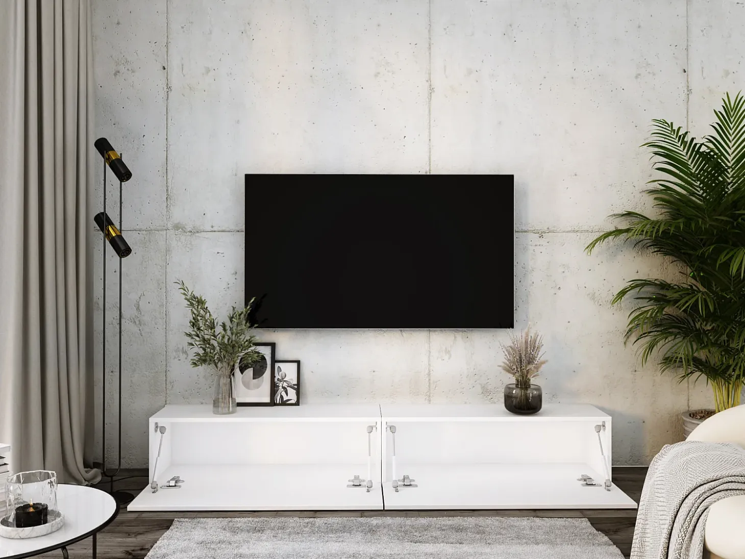 Mueble TV suspendido, (2 x 100) x 34 x 32 cm, blanco mate