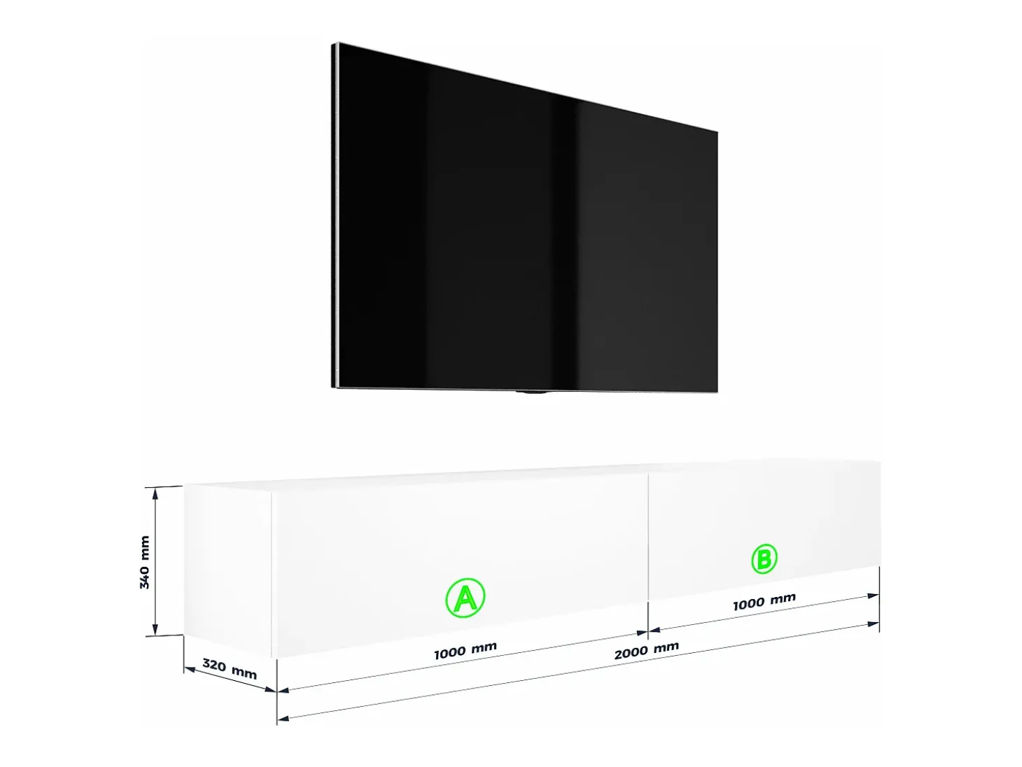 Mueble TV suspendido, (2 x 100) x 34 x 32 cm, blanco mate