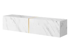 Mueble TV suspendido con efecto - Mármol Blanco Egger / Oro - 140 cm - Bisira