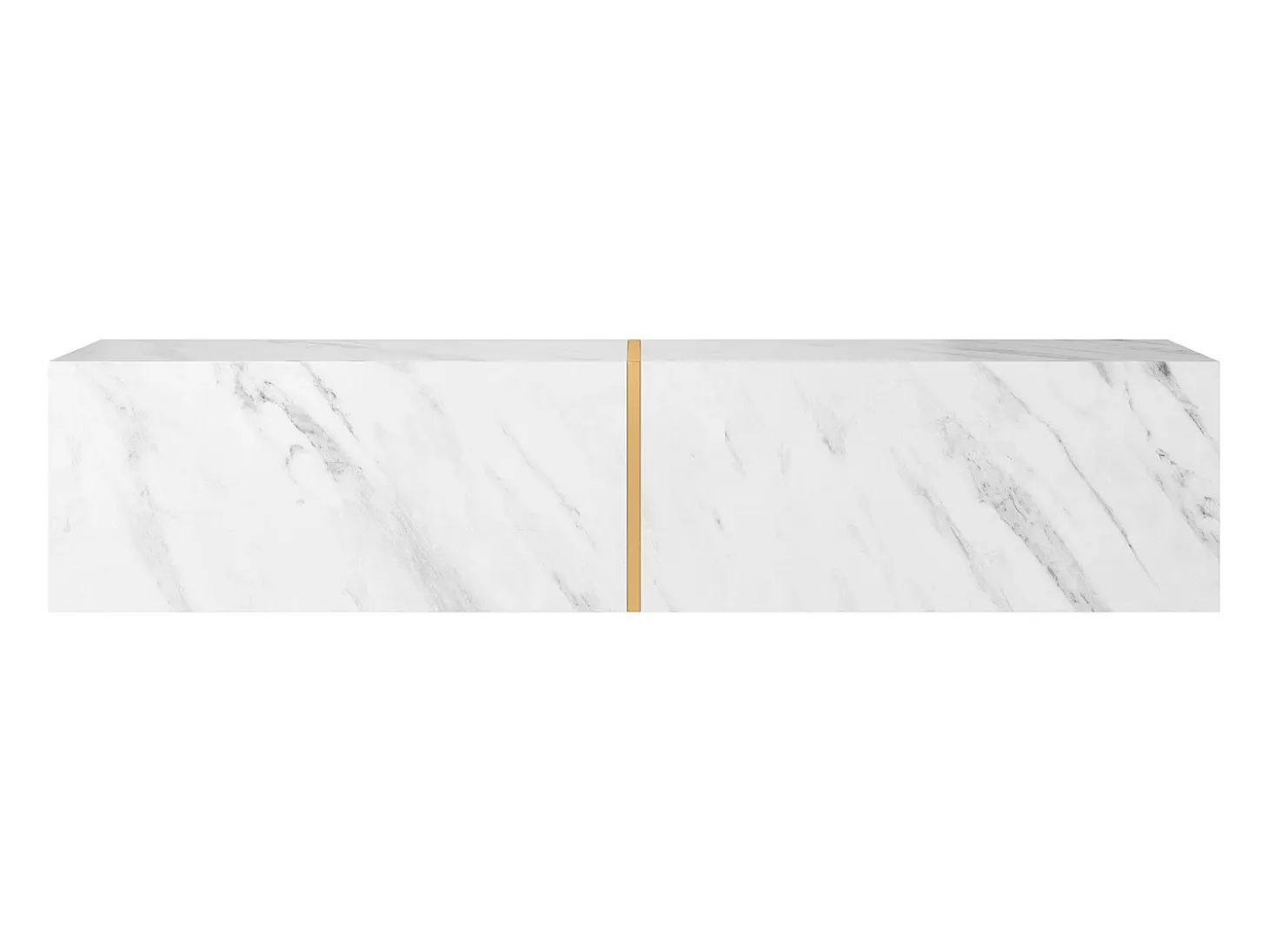 Mueble TV suspendido con efecto - Mármol Blanco Egger / Oro - 140 cm - Bisira