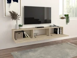 Mueble TV suspendido con 3 puertas - Efecto travertino - VIKILA