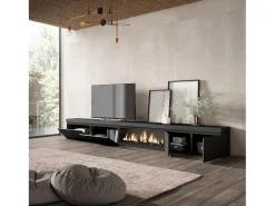 Mueble TV, Televisión, 368x35x45, Chimenea eléctrica XXL, Negro