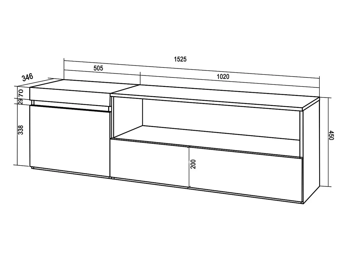 Mueble TV, Televisión, 150x35x45cm, Para TV hasta 65", Colgado, Suspendido, Blanco y negro