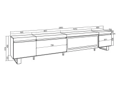Mueble TV, Televisión, 288x35x57cm, Para TV gran formato, Chimenea eléctrica XXL, Diseño industrial, Roble